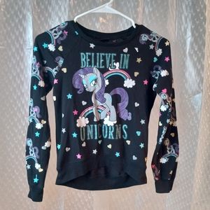 MY LITTLE PONy Rarity Believe in Unicorns Black Sweatshirt Big Kids 10/12 M